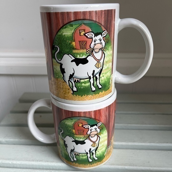 Houston Harvest Other - Houston Harvest Fun Cow and Barn Farm Mug Set of Two Coffee Tea